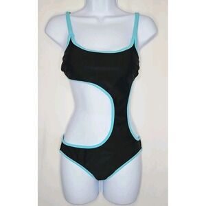 Arizona Jean Co Women's Black Turquoise Cutout One-Piece Swimsuit Size Small NWT